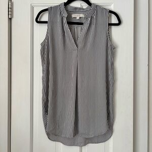 LOFT Gray and White Striped Sleeveless Blouse